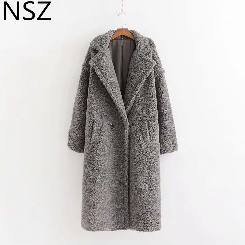 NSZ, Женское пальто с мишкой Тедди, длинное, элегантное, искусственный мех, мохнатая, длинная куртка, теплая, плюшевая, мягкая, флисовая, верхняя одежда, осень-зима, пальто