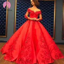 Элегантное красное Свадебные и Бальные платья, сексуальное платье с открытыми плечами и с v-образным вырезом с длинным рукавом с бисером