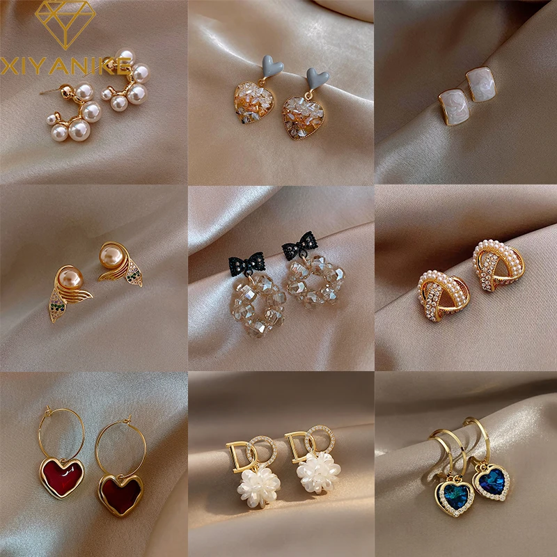 XIYANIKE pendientes colgantes con de imitación para mujer, aretes con perlas Color dorado, mariposa, corazón, flor, regalo de moda, joyería para fiesta|Pendientes con de gota| - AliExpress