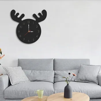 

Antlers Fashion Creative Room Desk Ornament Concise Styles Nordic Style Elk Wall Clock Silent Wooden Clock for Home Living Room