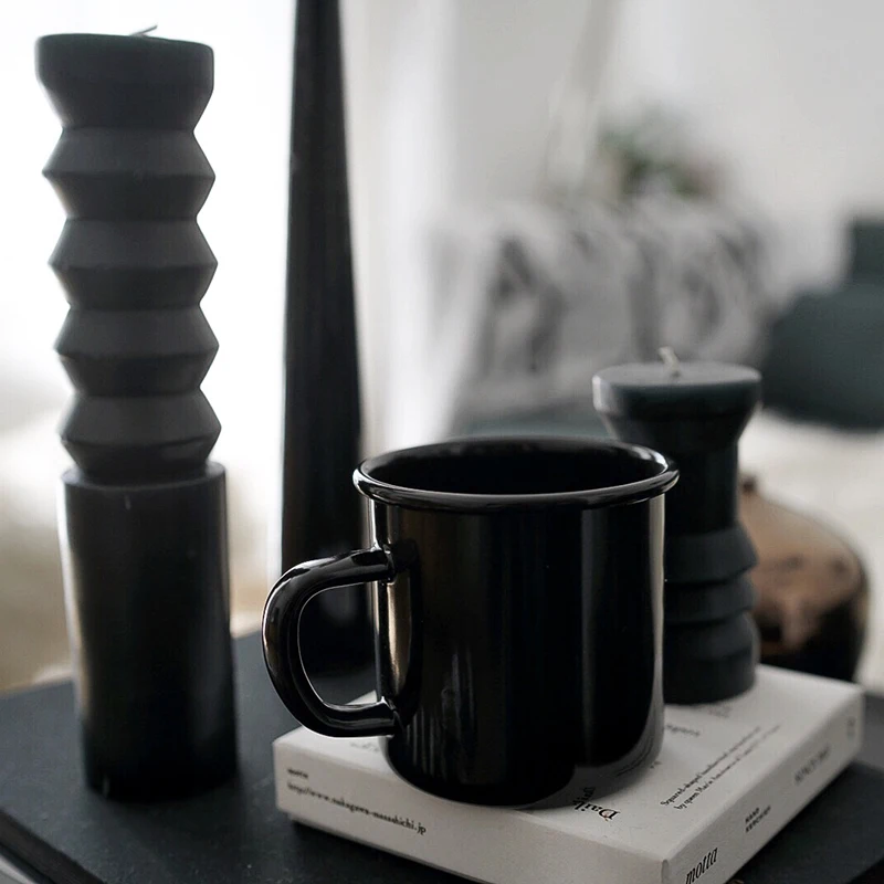 Мини чистый черный минимализм холодный скандинавский стаканчик эмалированная чашка чистый черный ins простая плотная кофейная чашка Марка Детская используемая кружка-8 см 350 мл