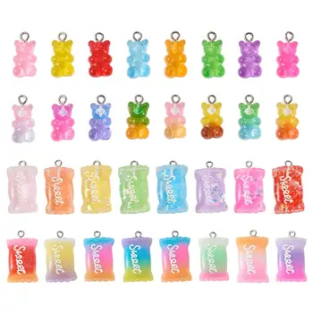 

pandahall Resin Pendants with Platinum Plated Iron Findings Bear & Suger with Word Sweet Shape for DIY Mixed Color 64pcs/set