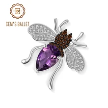 GEM'S балетные 925 пробы серебро Винтаж Искусство стиль Броши в виде пчел 3.04Ct натуральный аметистовый драгоченный камень ювелирные украшения для женщин