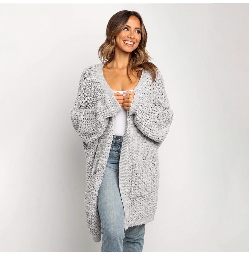 

Green Long Sweater Cardigan Autumn Winter Ladies Knitted Long Sleeve Tops Women Pink Basic Knitwear Fashion 2020 Womens Clothing