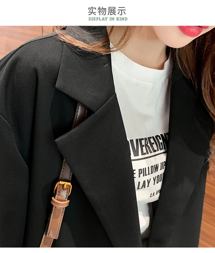 2020 Autumn Spring Female Black Chic Suit Coat Black Casual Clothes Double Breasted Pockets Women Blazers And Jackets Coats