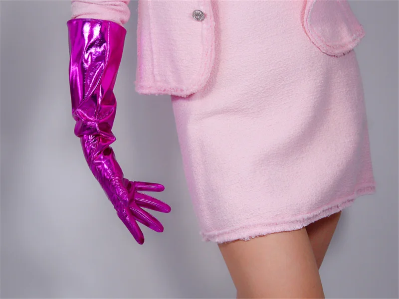 Лакированные кожаные длинные перчатки 60 см длинные секционные налокотники имитация кожи высокая эластичность полиуретановое зеркало ярко Фиолетовый Красный QPZH60