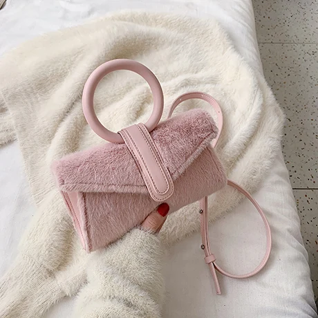 Light Pink Элегантная Женская мини сумка-тоут с кольцом зимняя модная новая качественная бархатная женская дизайнерская сумка дорожная сумка через плечо - Цвет: Light Pink