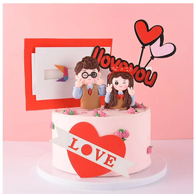 Wedding Lovely Couple Cartoon Characters Birthday Cake Topper Love  Confession Dessert For Engagement DecorationParty Supplies
