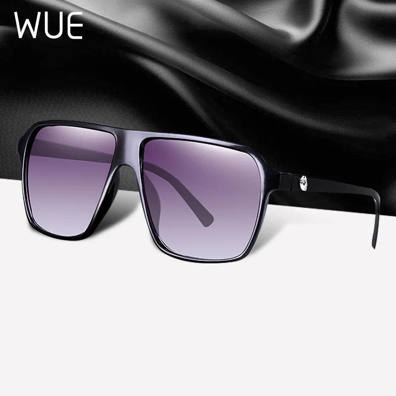 

WUE Retro Square Sunglasses Steampunk Men Women Brand Designer Glasses SKULL Logo Shades UV Protection Gafas