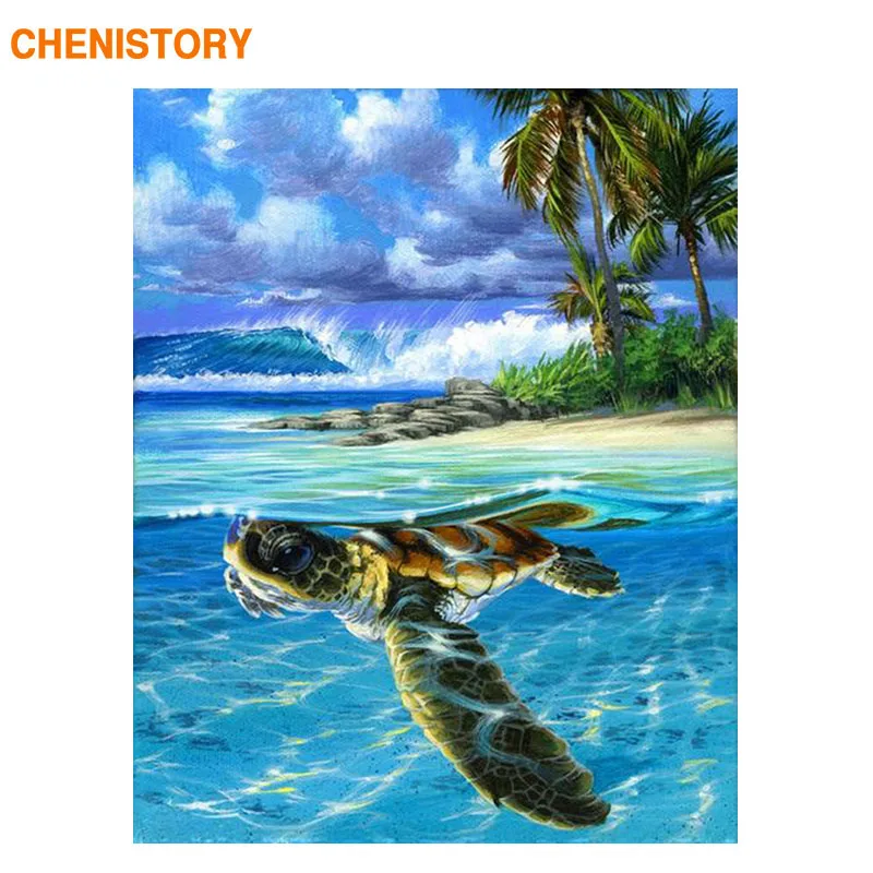 CHENISTORY Frame Sea Turtle DIY Painting By Numbers Animals Canvas Picture For Home Wall Art Decors 60x75cm | Дом и сад