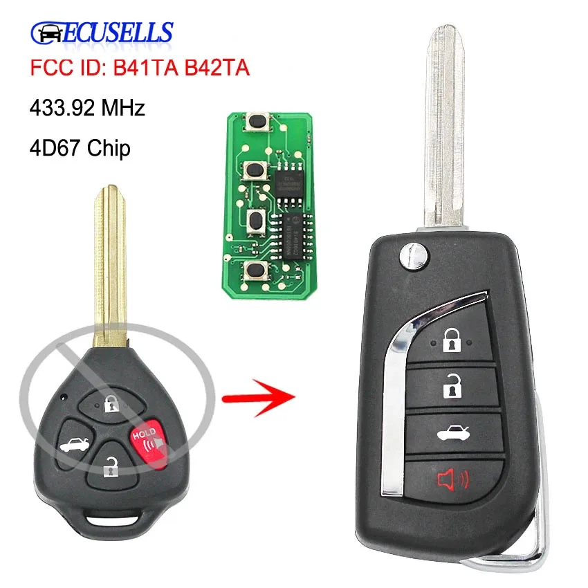 Обновленный дистанционный ключ брелок для Toyota Camry Corolla Hilux 4/3 + 1 кнопка 4D67 чип 433 92