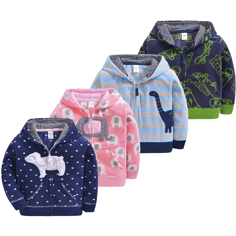 

2019 New Spring and Autumn Children's Wear Comfortable Fleece Jacket, Cute Pattern Children's Baby Shirt Zipper Hooded Sweater