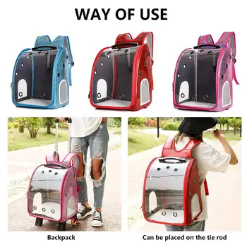 

Pet strap pet transparent backpack cat dog bag portable trolley bag carry pet backpack through the wind double zipper