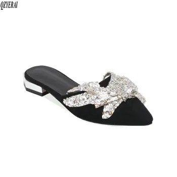 

New arrival spring/summer deerskin women's slippers metallic glitter slippers outdoor sexy women's shoes sizes 34-48