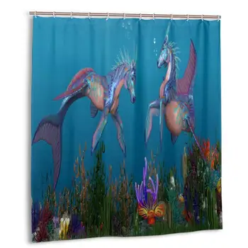

Rainbow Seahorse Shower Curtain with Hooks bathroom Waterproof Polyester Fabric