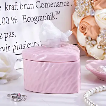 

H&D Heart Ceramic Trinket Box with Porcelain Bird Decorative Ring Holder Dish Collectible Jewelry Holder Figurine Lady's Gift