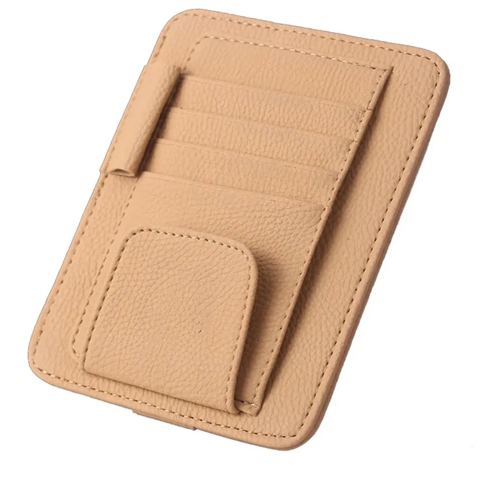 Sunshade Storage Bag Car Sun Visor Cards Glasses Tickets Clip Pen Holder Card Slot Leather Car Lychee Texture