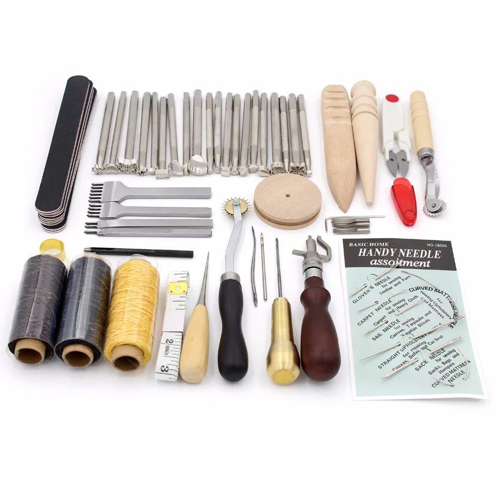 Leather Tool Set Carving Punching Hole Cutting Knife Manual Suture Needle Gas Eyes Burnish Peeling Edge Process for Leather Belt