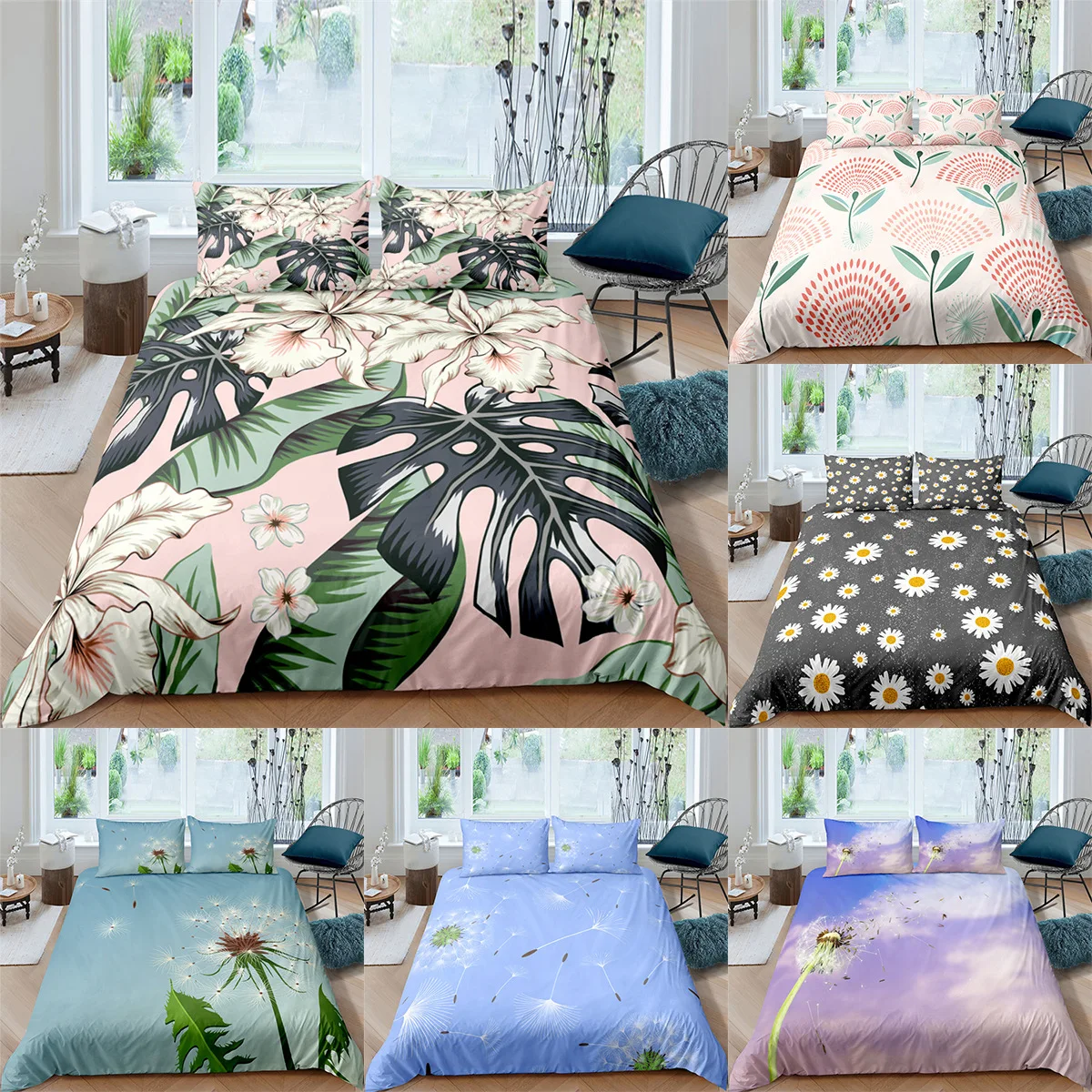 

Fashion HD Digital Leaves Print Bedding Sets Duvet Cover+ Pillowcase Single Twin Queen King Bed Set 6 Style