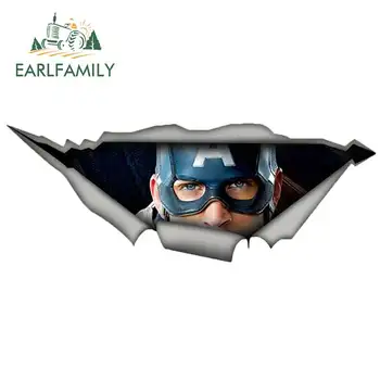 

EARLFAMILY 13cm x 5.2cm For Captain America Car Sticker Torn Metal Decal Reflective Stickers Skateboard Luggage Car Decoration