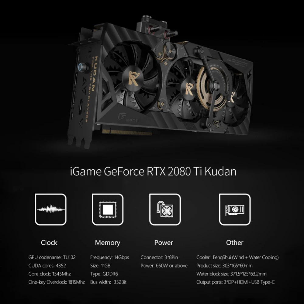 Красочные iGame GeForce RTX 2080 Ti Kudan GDDR6 11 ГБ графическая карта 1818 МГц один ключ Overclock Gaming GPU графическая карта для игровых ПК