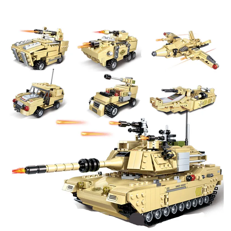 

2019 World War 2 WW2 Soldiers 6 in 1 Armored Vehicle Tank Military SWAT Army Building Blocks Bricks Toys Juguetes Xmas Gift
