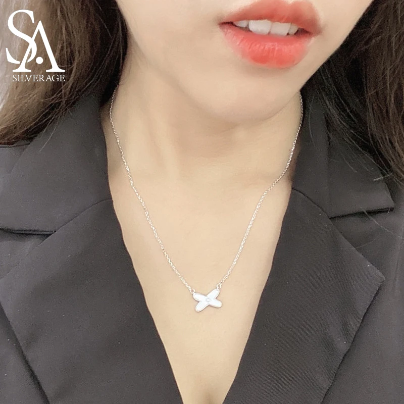 

SA SILVERAGE Niche Design Sense X Clavicle Chain Women Jewelry Pendant Shell Cross 925 Sterling Silver Necklace Female Luxury