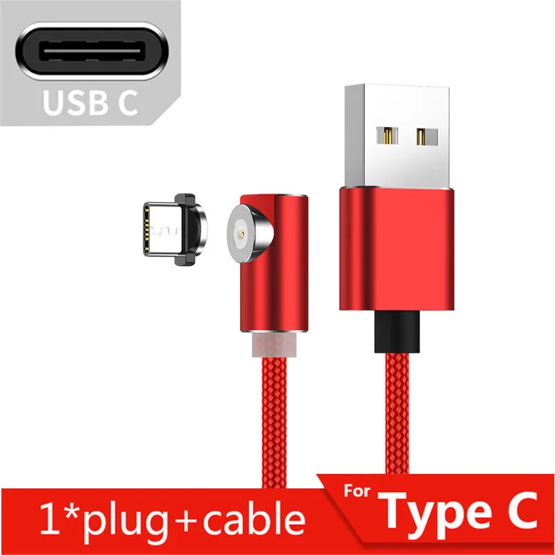 Red for Type-c Tkey 2 м USB 90 Drgree Магнитный зарядный кабель для быстрой зарядки телефона для iphone huawei Быстрый Магнит USB C Шнур адаптер для проводов - Цвет: Red for Type-c