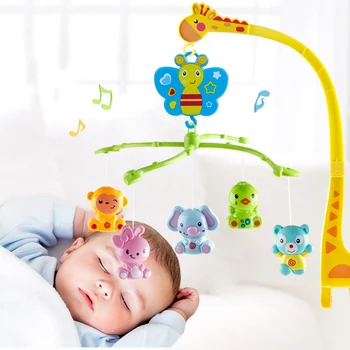 

4 in 1Musical Crib Mobile Bed Bell Kawaii Animal Baby Rattle Rotating Bracket Toys Giraffe Holder Wind-up Music Box Gift