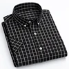 MACROSEA Men's Casual Plaid Shirt High Quality 100% Cotton Men's Summer Big & Small Plaid Shirts Short Sleeve Mens Social Shirts 1