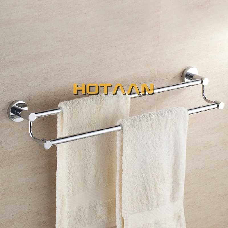 Chrome Finish Stainless Steel Bathroom Accessory Double Towel Bar Towel Rail Holder 60cm YT-10998