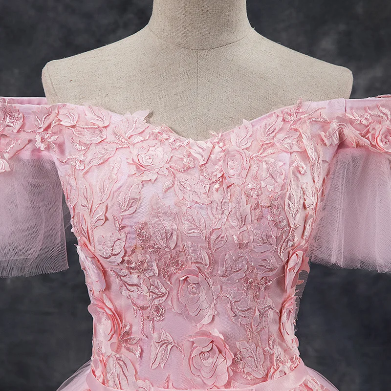 Розовые платья Quinceanera, пышное белое бальное платье с цветами и открытыми плечами, блестящее платье vestidos de 15 anos