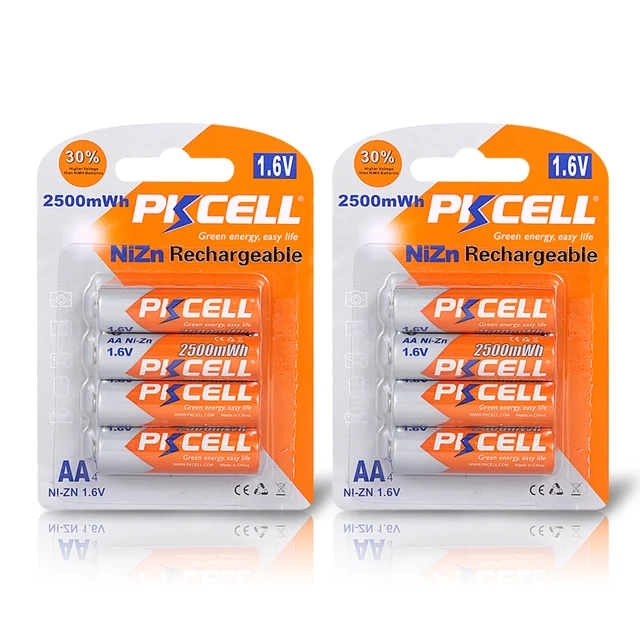 8PCS PKCELL 1.6V AA NI-ZN battery 2500mWh 2A aa Rechargeable Batteries and 1PCS NI-ZN Battery Charger for AA AAA battery 4