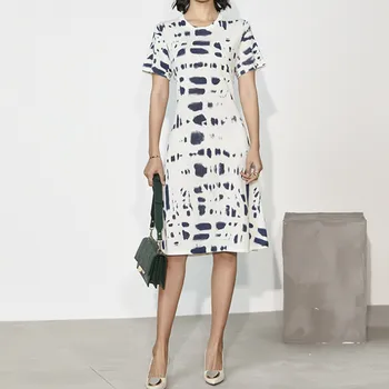 

Leopard print Women Knitted Dress 2020 New Spring Summer O-neck short-sleeved Wool Slim Waist Knee-length Dresses