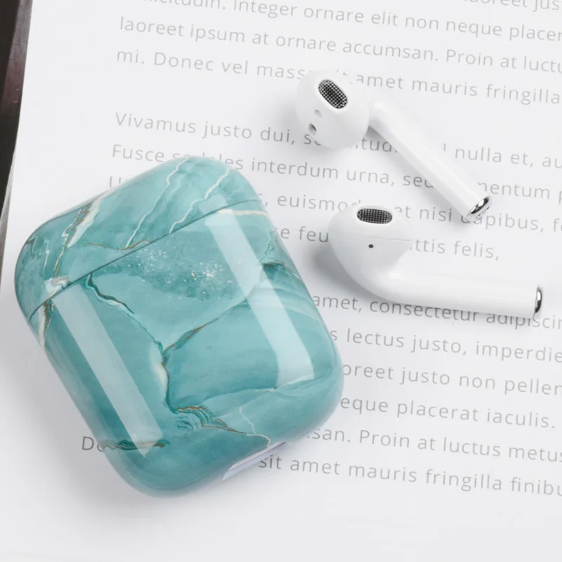 Роскошный Мраморный жесткий чехол из поликарбоната для Apple AirPods чехол s глянцевый беспроводной Bluetooth чехол для наушников Air Pods 2 1 защитные чехлы - Цвет: Green