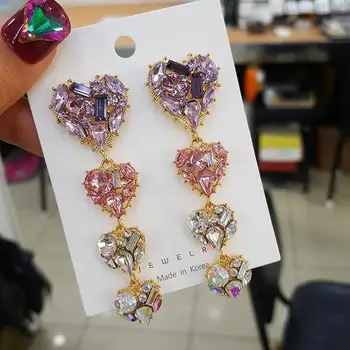 

MWSONYA Love Heart Long Crystal Pendant Earrings Colorful Rhinestone Tassel Earrings for Women Earings Fashion Trendy Jewelry