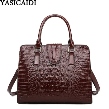 

YASICAIDI Serpentine Patent Leather Handbag Snake Pattern PU Ladies Hand Bags Rivet Decor Casual Tote Crossbody Bag For Women