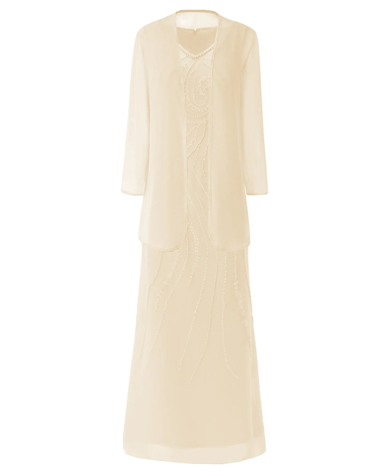 Женское платье для матери невесты длиной до щиколотки, свободные брючные костюмы, шифоновая куртка с бисером, 2 предмета, вечернее платье M21 - Цвет: Champagne
