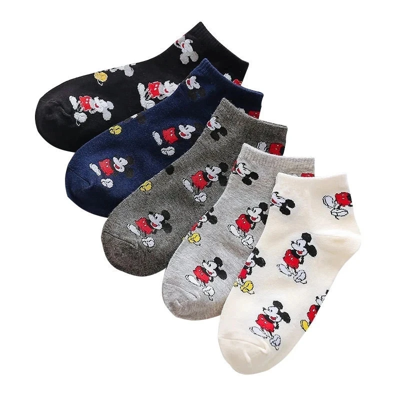 Women Socks 10pc = 5 pairs Cartoon Summer socks women Girl Animal Mickey mouse Socks Cute Funny Invisible cotton Ankle Socks Size 35-41 for women socks