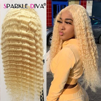 

613 Blonde Lace Front Wig Brazilian Deep Wave Human Hair Wigs Pre Plucked 150% Remy Glueless 13X1 Lace Front Human Hair Wigs
