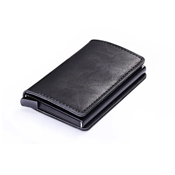 Bycobecy модные RFID мужские кошельки для кредитных карт винтажные Черные Короткие Кошельки Новые металлические кожаные маленькие кошельки для карт тонкий кошелек - Цвет: CZ078 Black