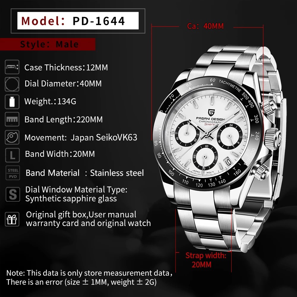 PAGANI DESIGN 2021 New Men's Quartz Clock Sapphire Chronograph Mens Stainless Steel Waterproof Sport Watches Relogio Masculino