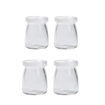 

4pcs Pudding Cup Simple Glass Durable Heat-resistant Jelly Jar Yogurt Containers Milk Cup for Home