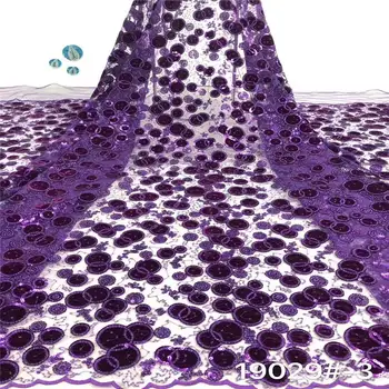 

2019 high quality French Nigerian sequins net lace,African tulle mesh sequence lace fabric for party dress 5yards/lot