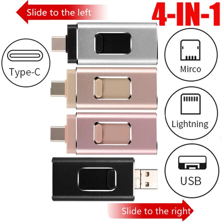4 in 1 OTG USB Flash Drive 256G 32 64G 128G Memory Stick Type-C Pen Drive For Samsung S8 S9 S7 S6 Edge iphone X 8 7 Plus usb 3.0