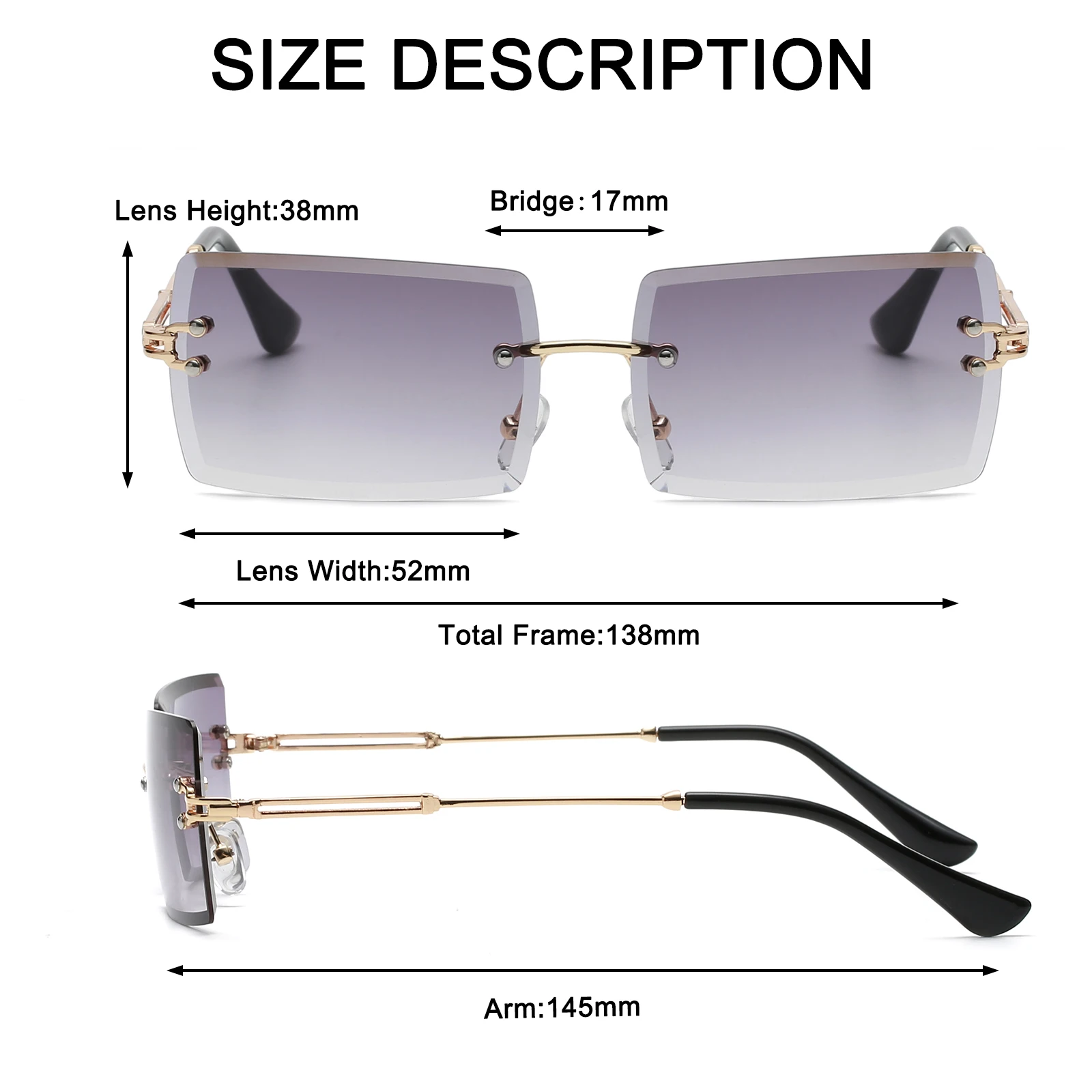 Square Rimless Fashion Sunglasses For Women Men Casual Rivet Decor Gradient  Glasses For Summer Beach Party, Uv400 - Temu United Arab Emirates