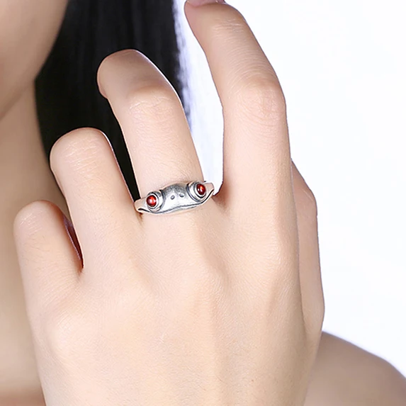 Vintage Siver Frog Ring Neutral Red Garnet Frog Open Adjustable Rings Finger Jewelry Party Lover Gift Couple Valentine Gift - Image 2