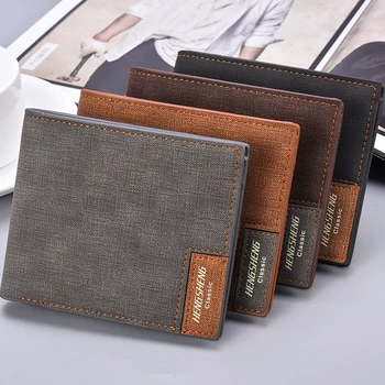 

Retro Suede Leather Short Wallet Men Canvas Pattern Slim Bifold Men's Wallets Fashion Soft Small Purses for Man