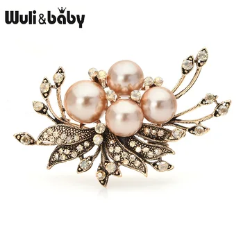 

Wuli&baby Retro Pearl Rhinestone Flower Brooches Women Alloy Weddings Banquet Brooch Pins New Year Gifts