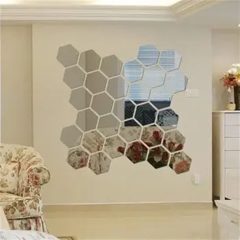

Factory Direct Hexagonal Mirror Environmental Acrylic Wall Background Wall Mural Crystal Stereo 12pcs/bag